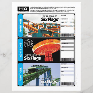 Six Flags Mock Ticket for Travel and Events
