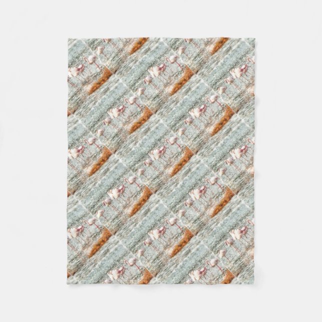 Six Flamingos A Wading Watercolor Fleece Blanket (Front)