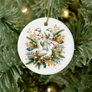 Six Geese a-Laying Twelve Days of Christmas Ceramic Tree Decoration