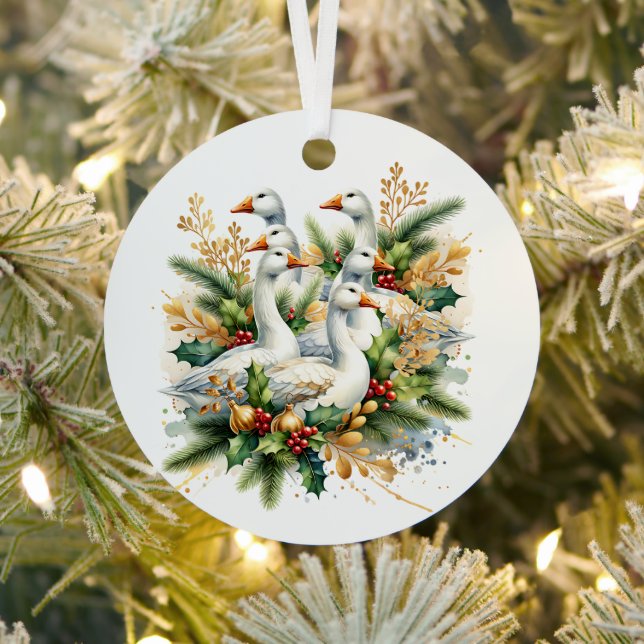 Six Geese a-Laying | Twelve Days of Christmas Metal Tree Decoration (Insitu)