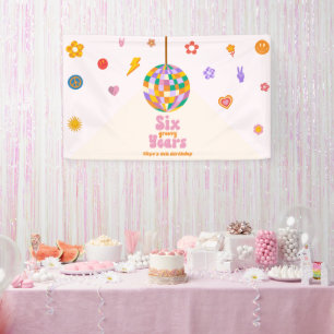 Six Groovy Years Disco Ball 6th Birthday Party Banner