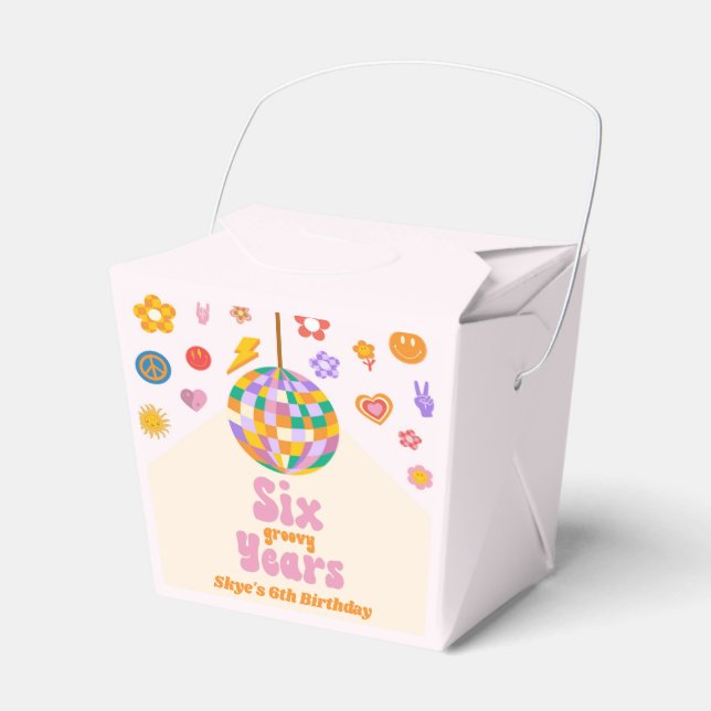 Six Groovy Years Disco Ball 6th Birthday Party Favour Box (Front Side)