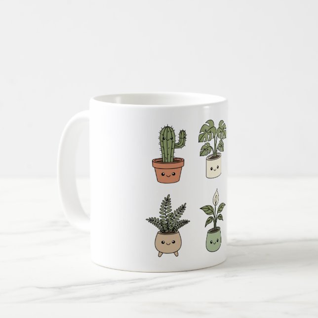  Six Happy Plants Coffee Mug | Stress Relief Green (Front Left)