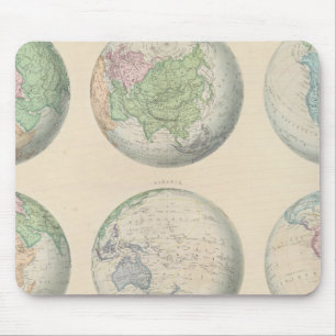 Six hemispheric maps of the world mouse mat