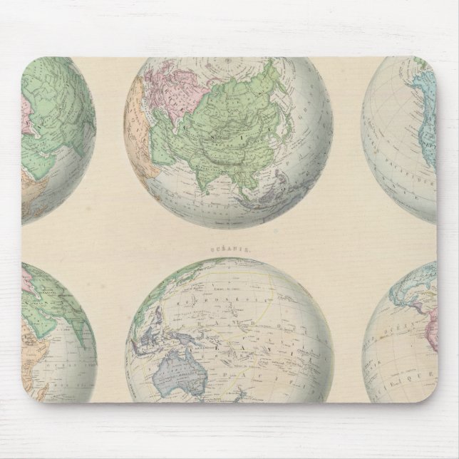 Six hemispheric maps of the world mouse mat (Front)
