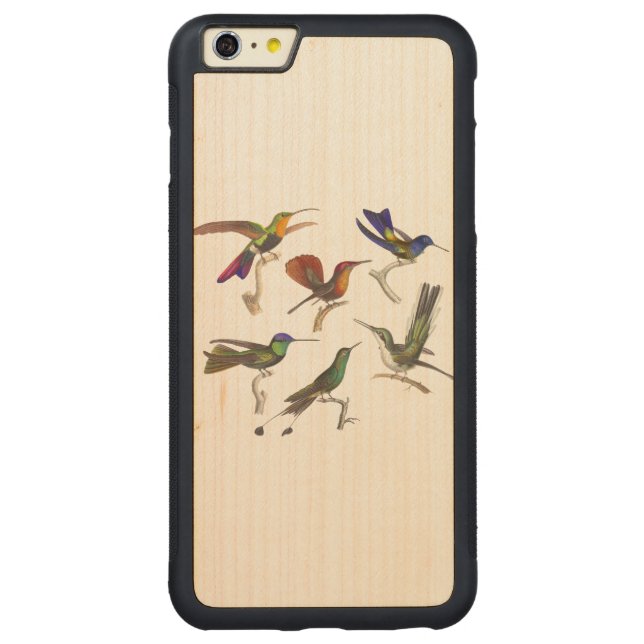 Six Hummingbirds Carved Wood iPhone Case (Back)
