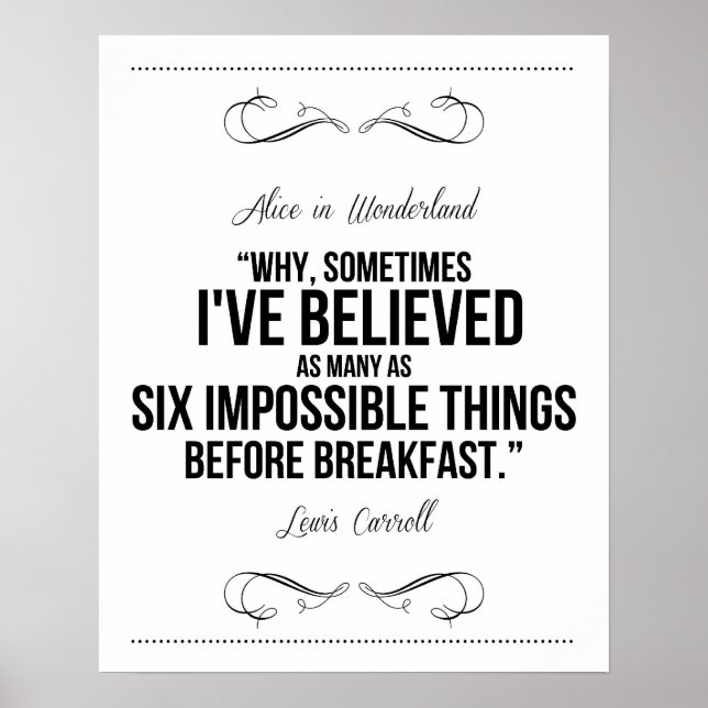 "Six impossible things" Alice in Wonderland Print (Front)