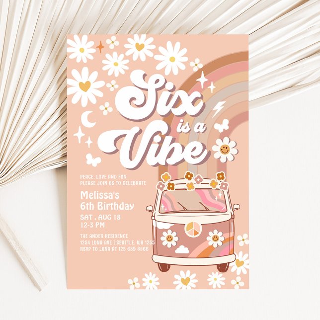 Six is a Vibe Daisy Beige Cream 6th Birthday Invitation (Creator Uploaded)