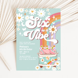 SIX is a Vibe Daisy Rainbow Groovy 6th Birthday Invitation