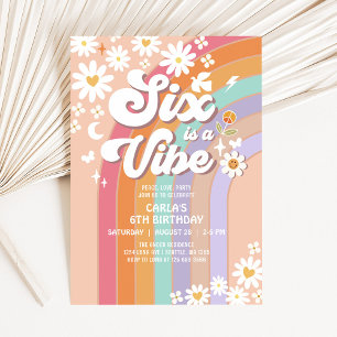 Six is a Vibe Daisy Rainbow Groovy 6th Birthday Invitation