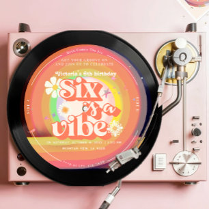 SIX is a Vibe Groovy Retro Sunshine Rainbow Daisy Invitation