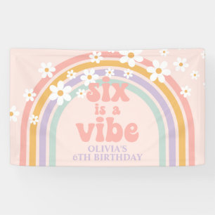 Six is a Vibe Pastel rainbow 6th birthday Banner