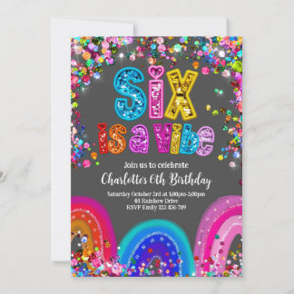 Six is a Vibe Rainbow Party Invitation