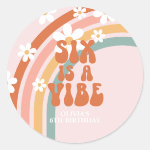 Six is a Vibe Retro rainbow 6th birthday Classic Round Sticker