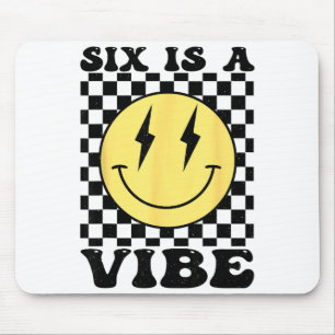 Six Is A Vibe Retro Smile Face 6 Year Old Bday 6th Mouse Mat