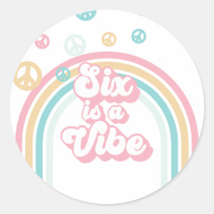 Six is a Vibe Retro Summer Rainbow Classic Round Sticker