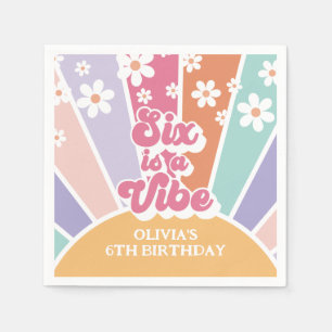 Six is a Vibe Retro Sunshine Rainbow Daisy Napkin