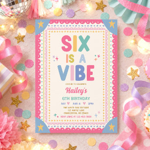 Six Is A Vibe Whimsical Girl 6th Birthday Party Invitation