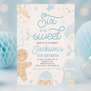 Six Is So Sweet Boy Christmas Cookie Birthday Part Invitation