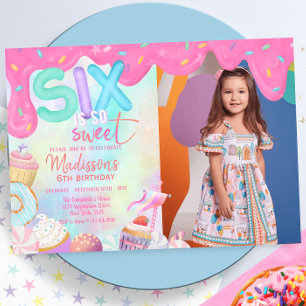 Six is so sweet custom photo  invitation
