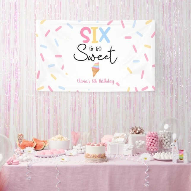 Six Is So Sweet Ice Cream 6th Birthday Party Banner (Party)