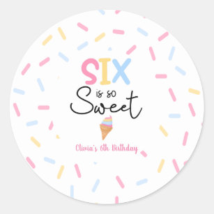 Six Is So Sweet Ice Cream 6th Birthday Party Classic Round Sticker