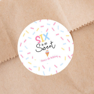 Six Is So Sweet Ice Cream 6th Birthday Party Classic Round Sticker