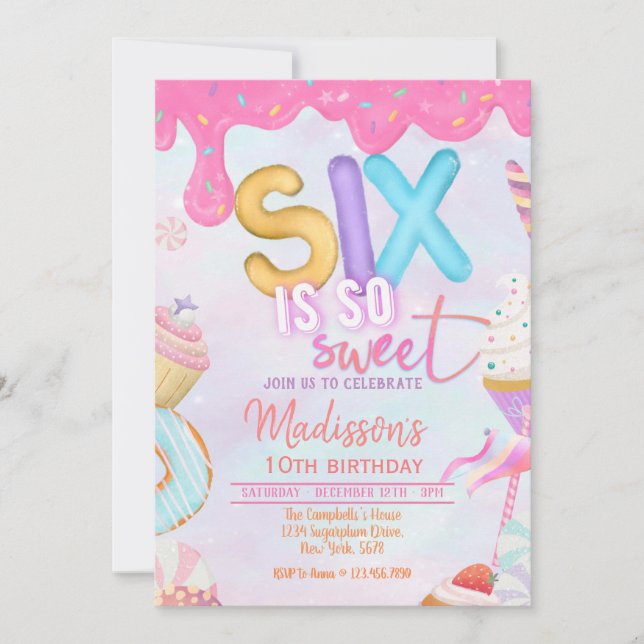 six is so sweet invitation (Front)