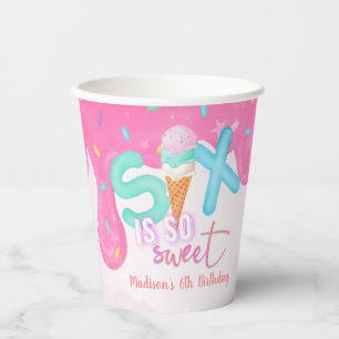 six is so sweet Pink Frosting Girl's Birthday Paper Cups