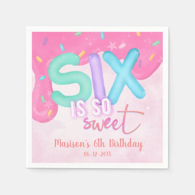 six is so sweet Pink Frosting Napkin (Front)
