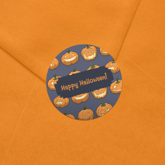 Six Jack o'Lantern Pixel Pumpkins Pattern Classic Round Sticker