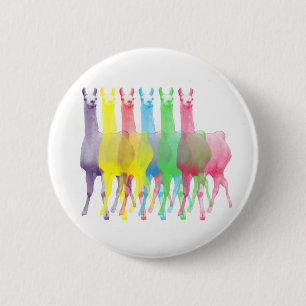 six lamas in six llama colours 6 cm round badge