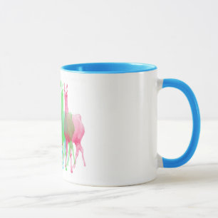 six lamas in six llama colours mug