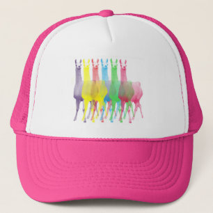 six lamas in six llama colours trucker hat