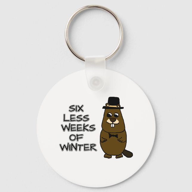 Six less weeks of winter key ring (Front)