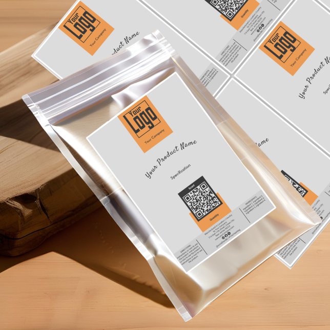 Six Logo QR Code Grey Orange Large Product Label (Six Logo QR Code Gray Orange Large Product Label)