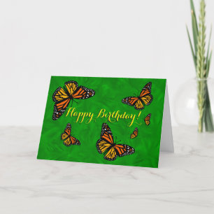 Six Monarch Butterflies Happy Birthday Card