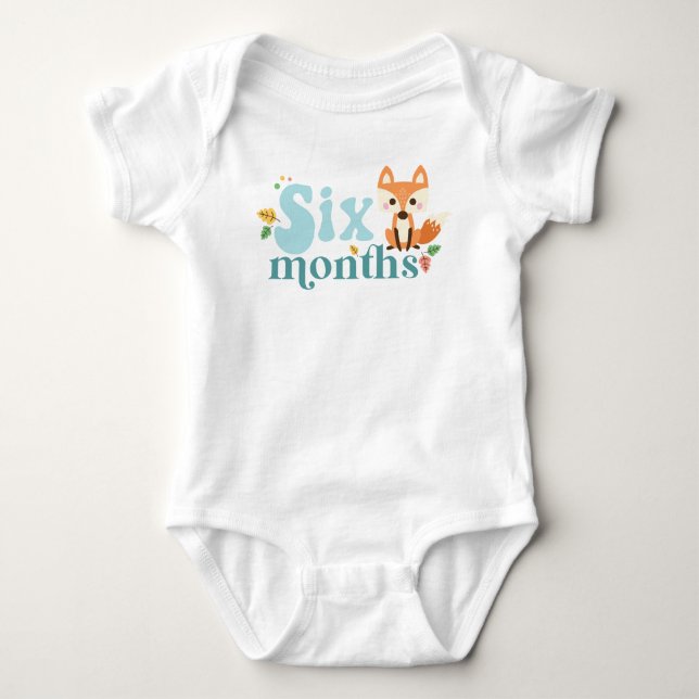 Six Month Milestone Blue Baby Bodysuit (Front)