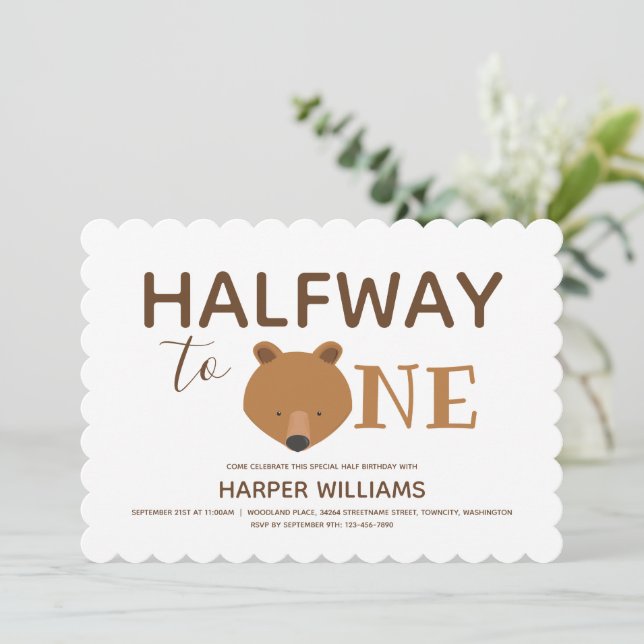 Six Months Bear Baby Half Birthday Invitation (Standing Front)