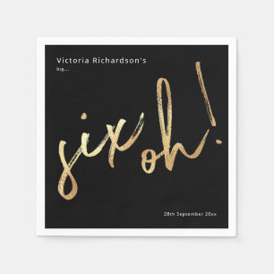 Six Oh 60th Birthday Black Gold Foil Simple Chic Napkin