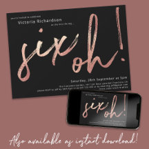 Six Oh 60th Birthday Rose Gold Foil Stylish Black