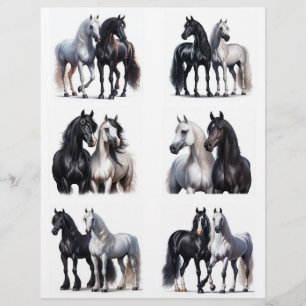 Six Pair of Beautiful B&W Horses Fussy Cuts