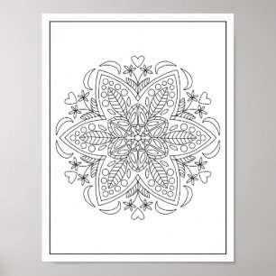 Six Petals Geometric Mandala Flower Adult Colourin Poster