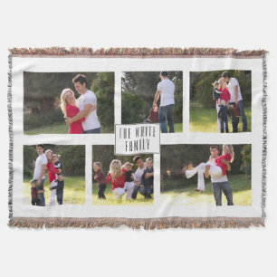 Six photo collage and name personalised throw blanket