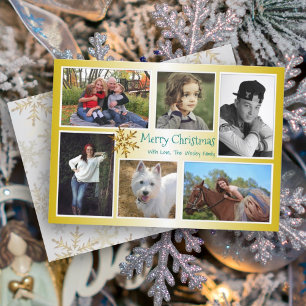 Six Photo Collage Family Christmas Gold Holiday Card