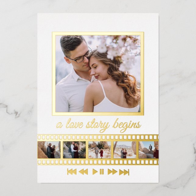 Six Photo Collage Film Frame Save the Date Wedding (Front)