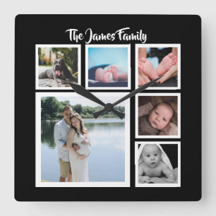 Six Photo Collage Template Square Wall Clock