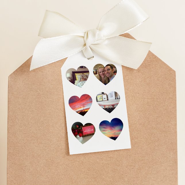 Six Photo Hearts Custom Gift Tag (six photo Valentine's Day gift card for the one you love)