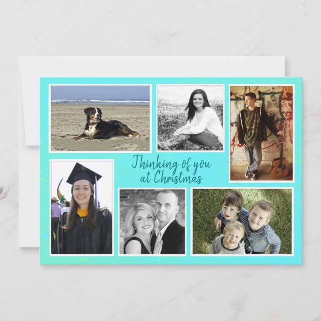 Six Photo Template Aqua Christmas Flat Cards (Front)