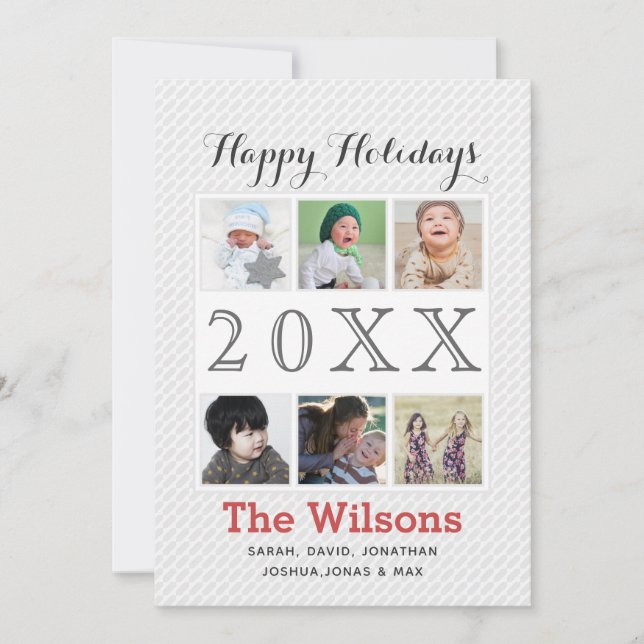 Six photos collage Modern Custom Photo Holiday Card (Front)